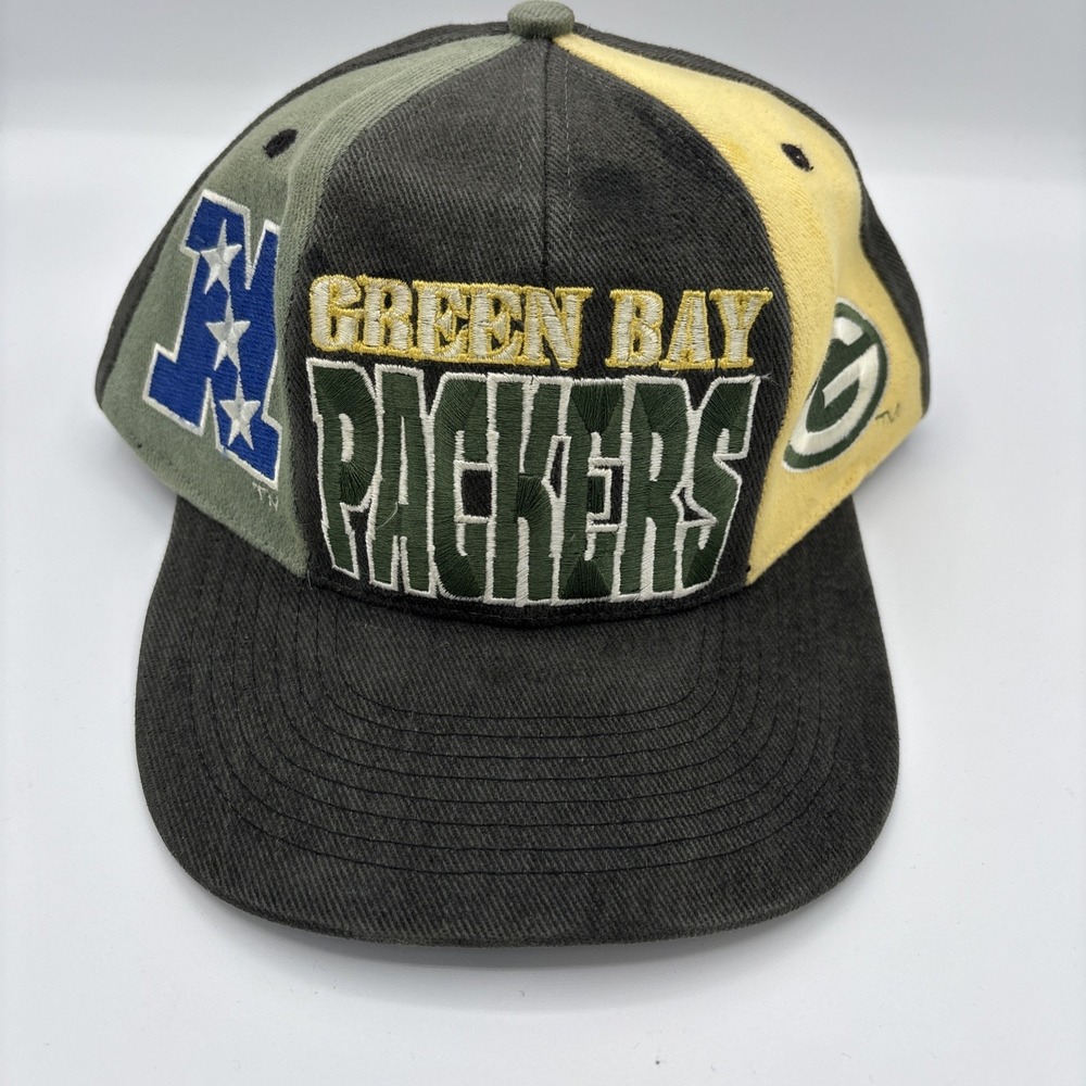 VINTAGE Green Bay Packers Hat Cap Snap Back Black Football Drew Pearson Mens 90s